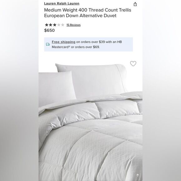 Ralph Lauren
Medium Weight 400 Thread Count European Down Alternative Duvet - Picture 1 of 4